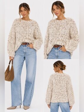 Handmade Cream Speckled Chunky Knit Sweater Oversized Cozy Pullover